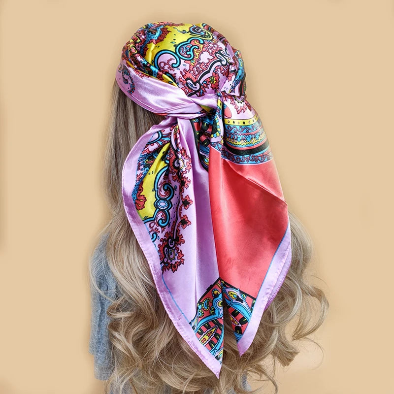 Luxury Brand Scarf Top Women Summer Satin Foulard Bandana Cheveux Soft