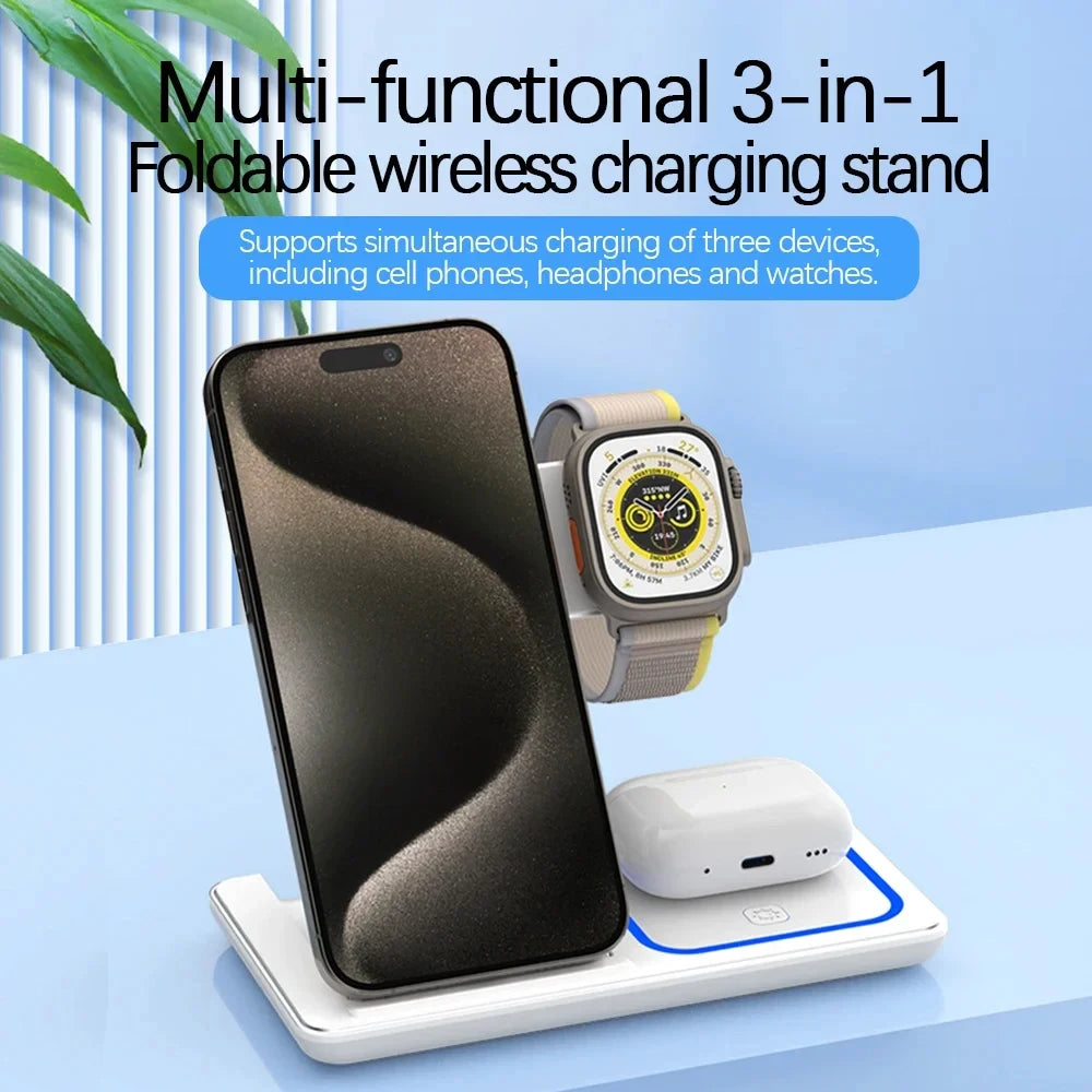 3 In 1 Foldable Wireless Charger Stand For iPhone 15 14 13 12 Pro Max