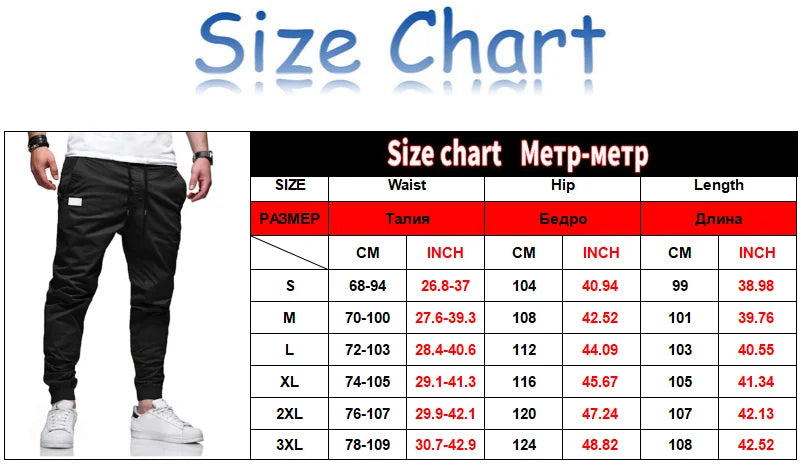 Y2K Autumn New Men Solid Color Long Cargo Pants Sweatpants Mens High