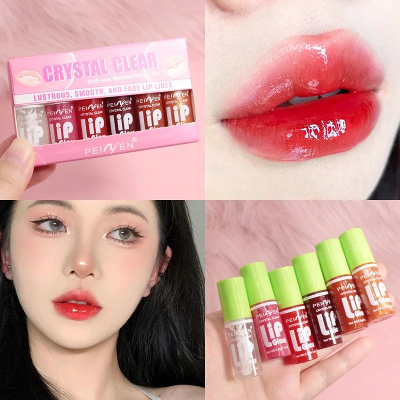 6PCS Moisturizing Lip Gloss Transparent Lip Oil Hydrating Lip Glaze