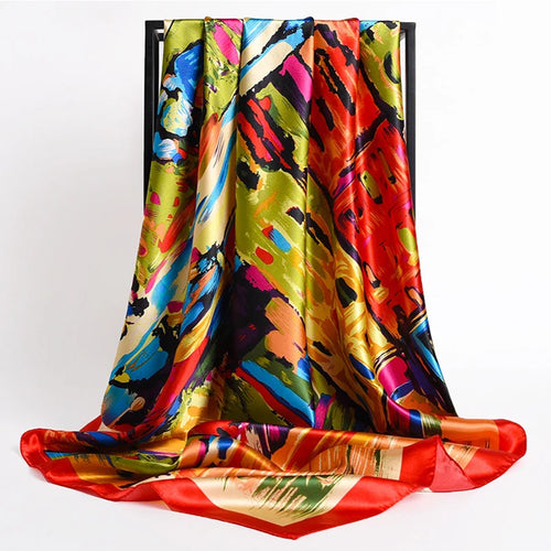 90*90cm Silk Scarves Women Print Foulard Satin Square Head Hijab