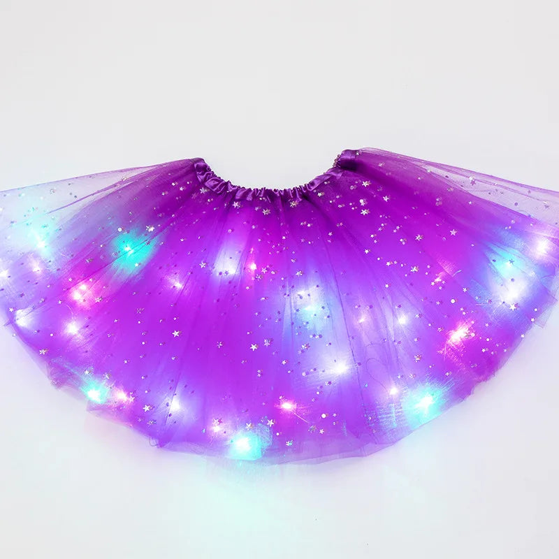 Luminous LED Fluffy Skirt Girls Layered Ballet Dance Pleated Skirt