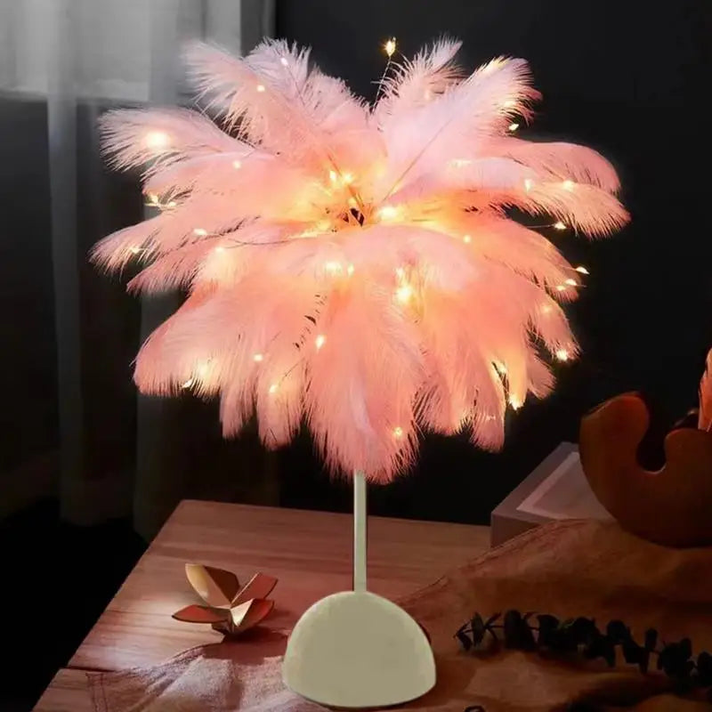 Feather Desk Lamp Bedside Desk Lamp Elegant LED Night Light Feather