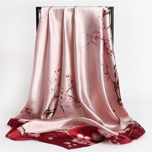 90*90cm Silk Scarves Women Print Foulard Satin Square Head Hijab