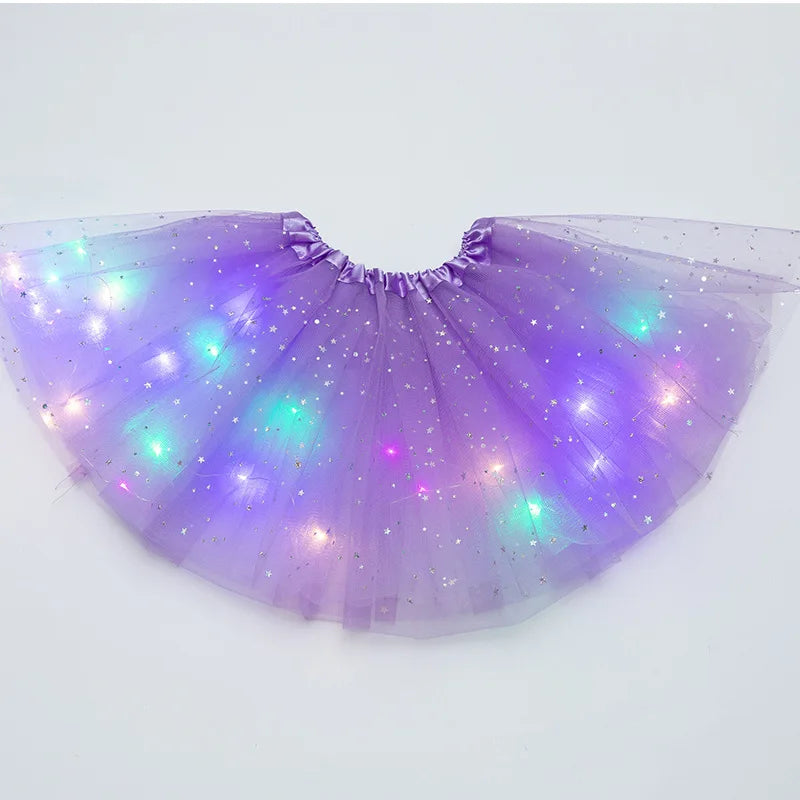 Luminous LED Fluffy Skirt Girls Layered Ballet Dance Pleated Skirt