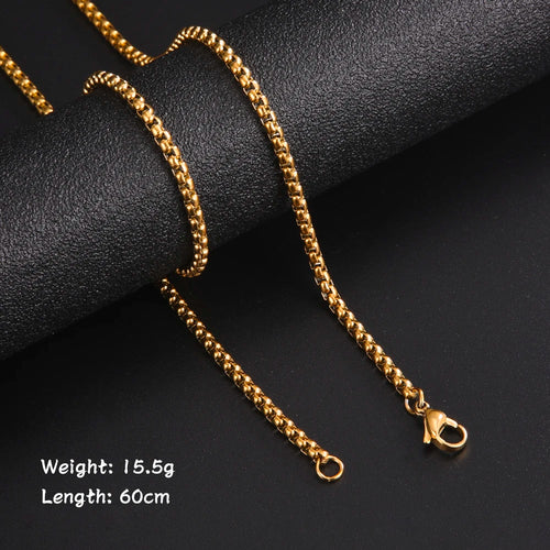 Skyrim Fashion 60cm Long Box Chain Necklace Men Stainless Steel Black