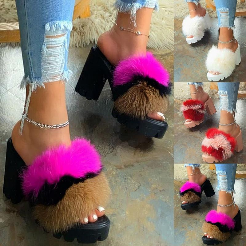 Sexy Party High Heel Sandals Fur Womens Shoes 2021 Stripper Heels